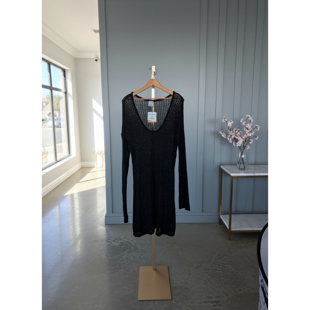 Shade & Shore Womens Black Knit Long Sleeve Swim Cover Up Dress XL 16 NWT